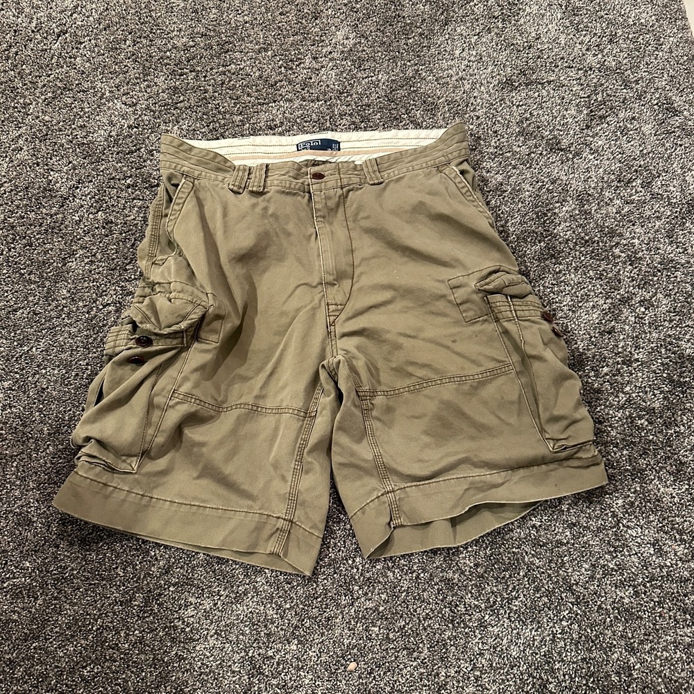 Vintage Polo Raulph Lauren Shorts Mens 35 Cargo Olive Green Surplus Cotton Loose